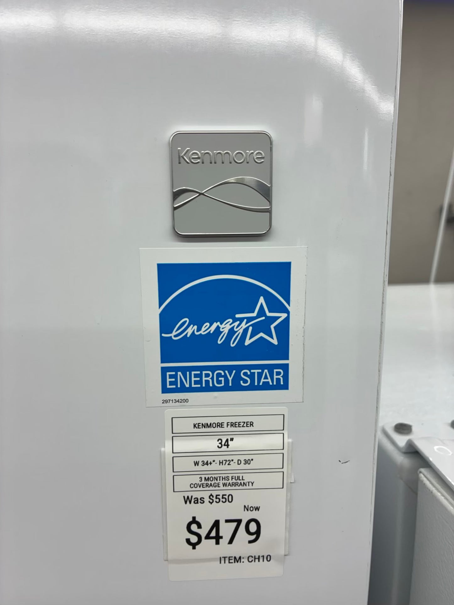 Kenmore Upright Freezer Refrigerator 34” white