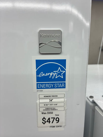 Kenmore Upright Freezer Refrigerator 34” white