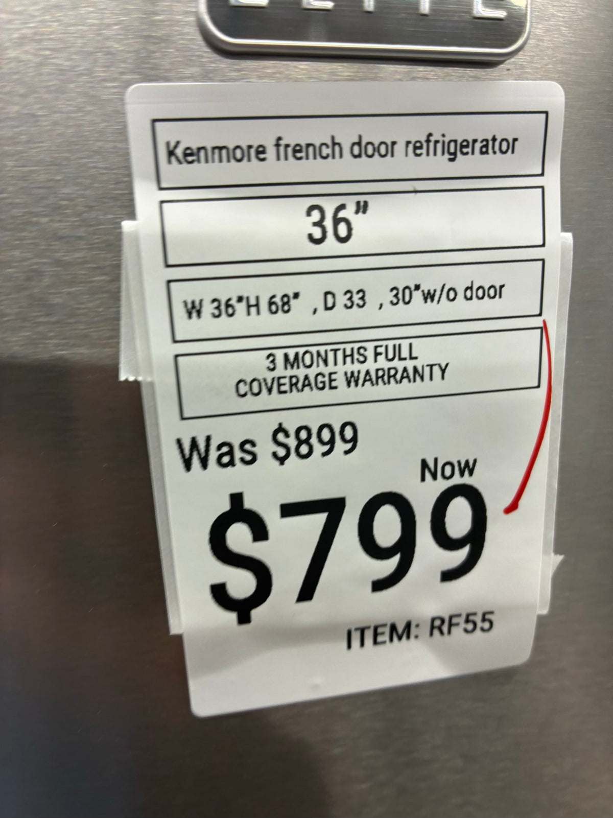 Kenmore French door refrigerator stale stainless steel 36” ice maker water dispenser