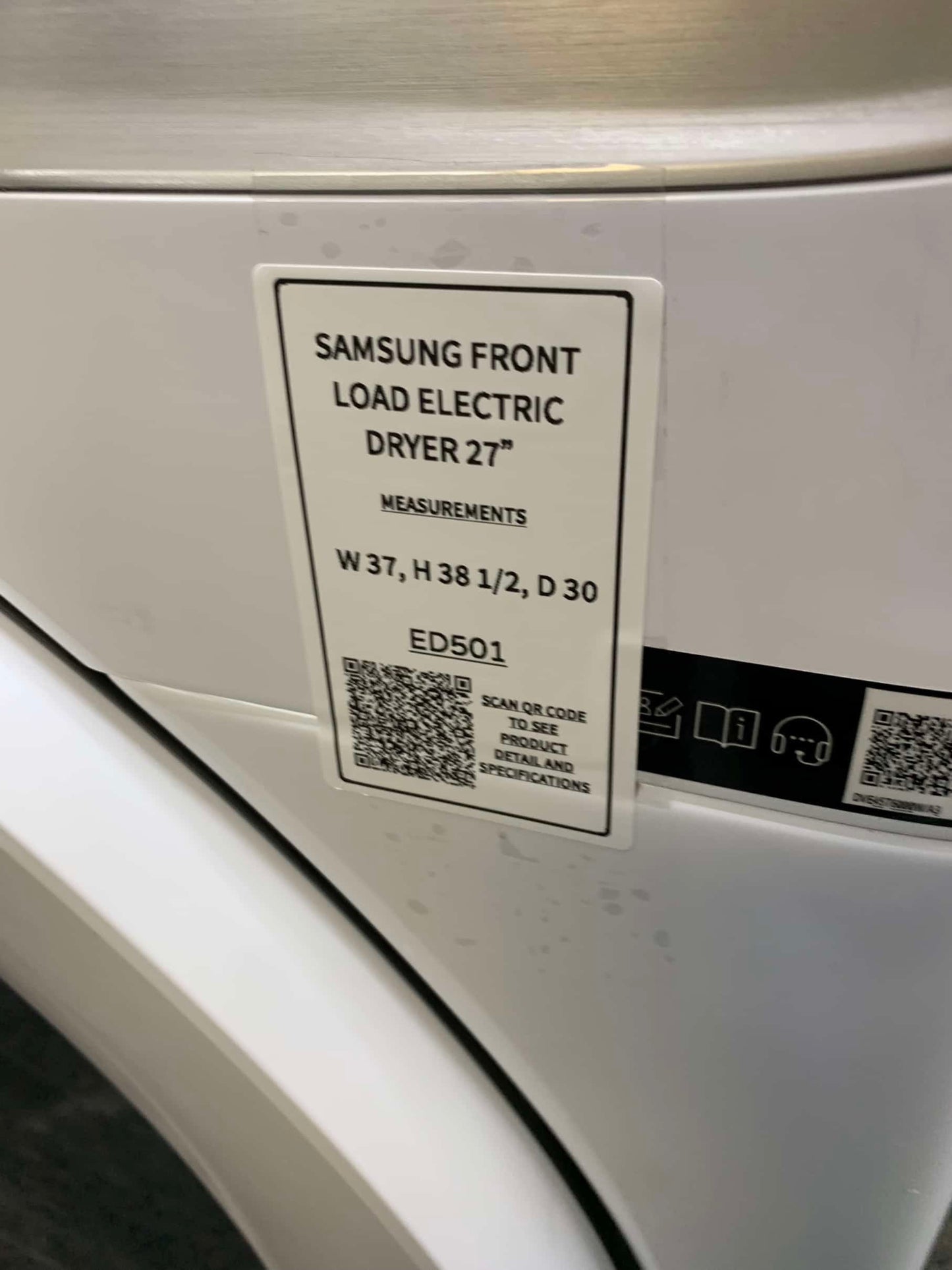 Samsung open box High-Efficiency 4.5 ft. Stackable Vented electric Dryer with Sensor Dry in white 27”