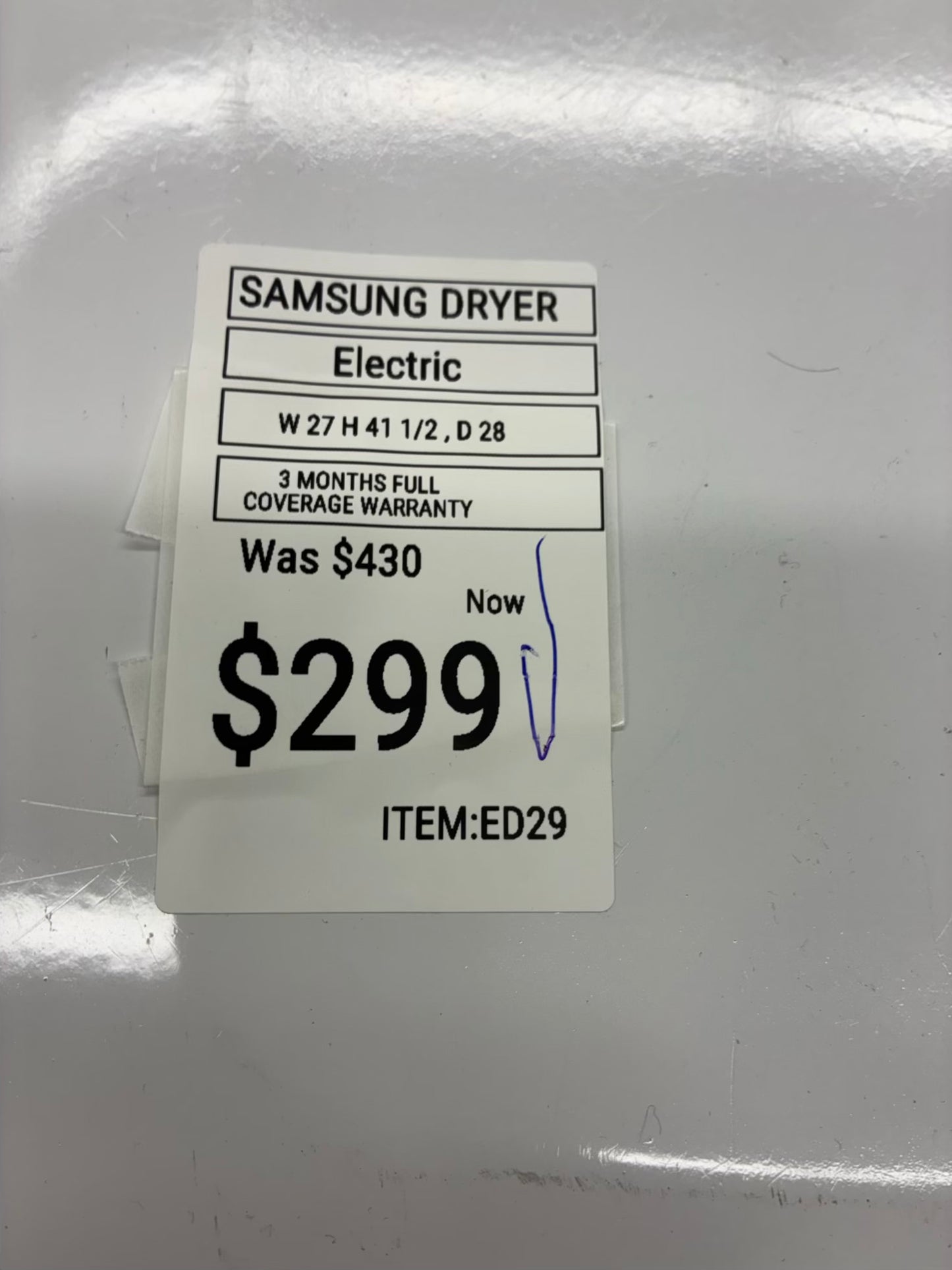 Samsung electric dryer 27” large capacity white