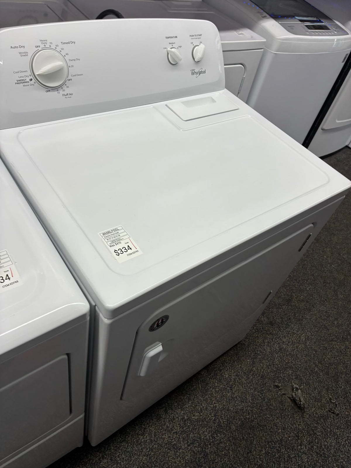 Whirlpool electric dryer 29” large capacity white