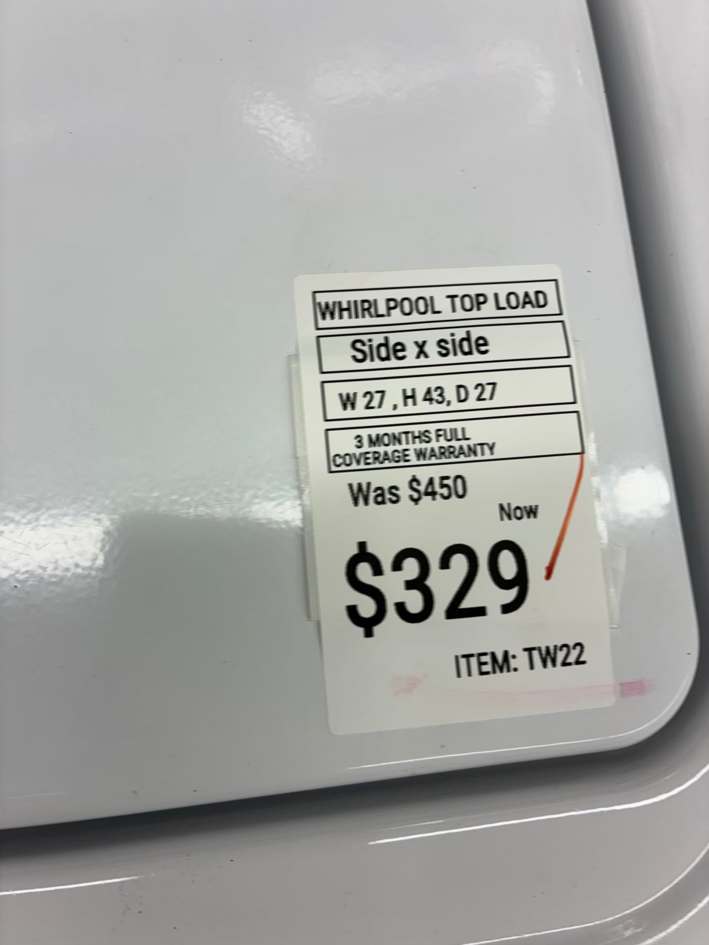 Whirlpool top load washer 27” large capacity