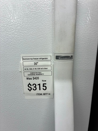 Kenmore Top Freezer Refrigerator 30” white
