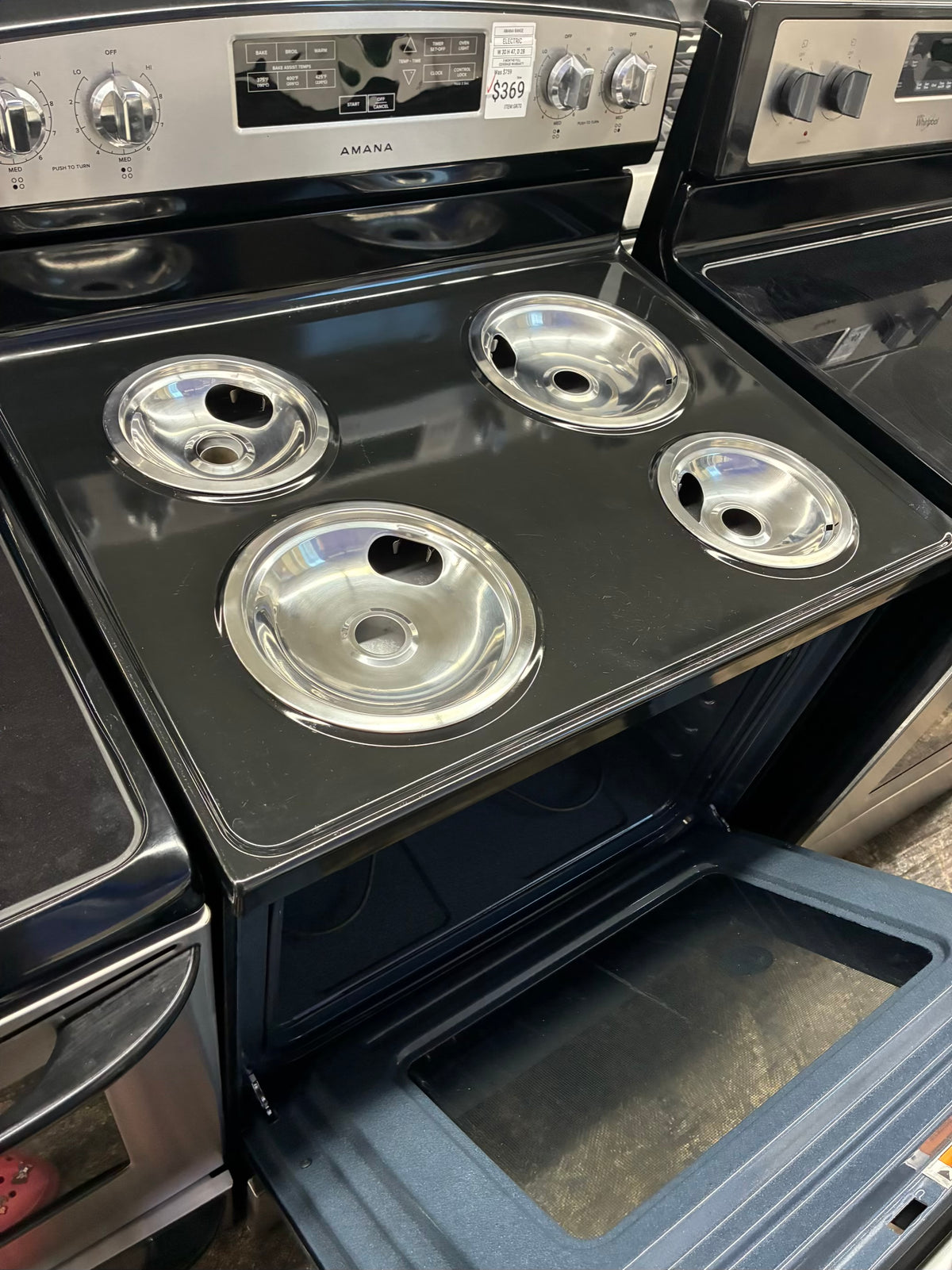 Amana electric range stainless steel 30” 4 burners coils