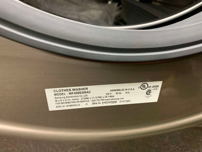 ★ Samsung Open Box 4.5 cu. ft. Smart High-Efficiency Front Load Washer with Super Speed  & 7.5 cu. ft. Smart Stackable Vented electric Dryer with Steam Sanitize+ in champagne 27 in WD639