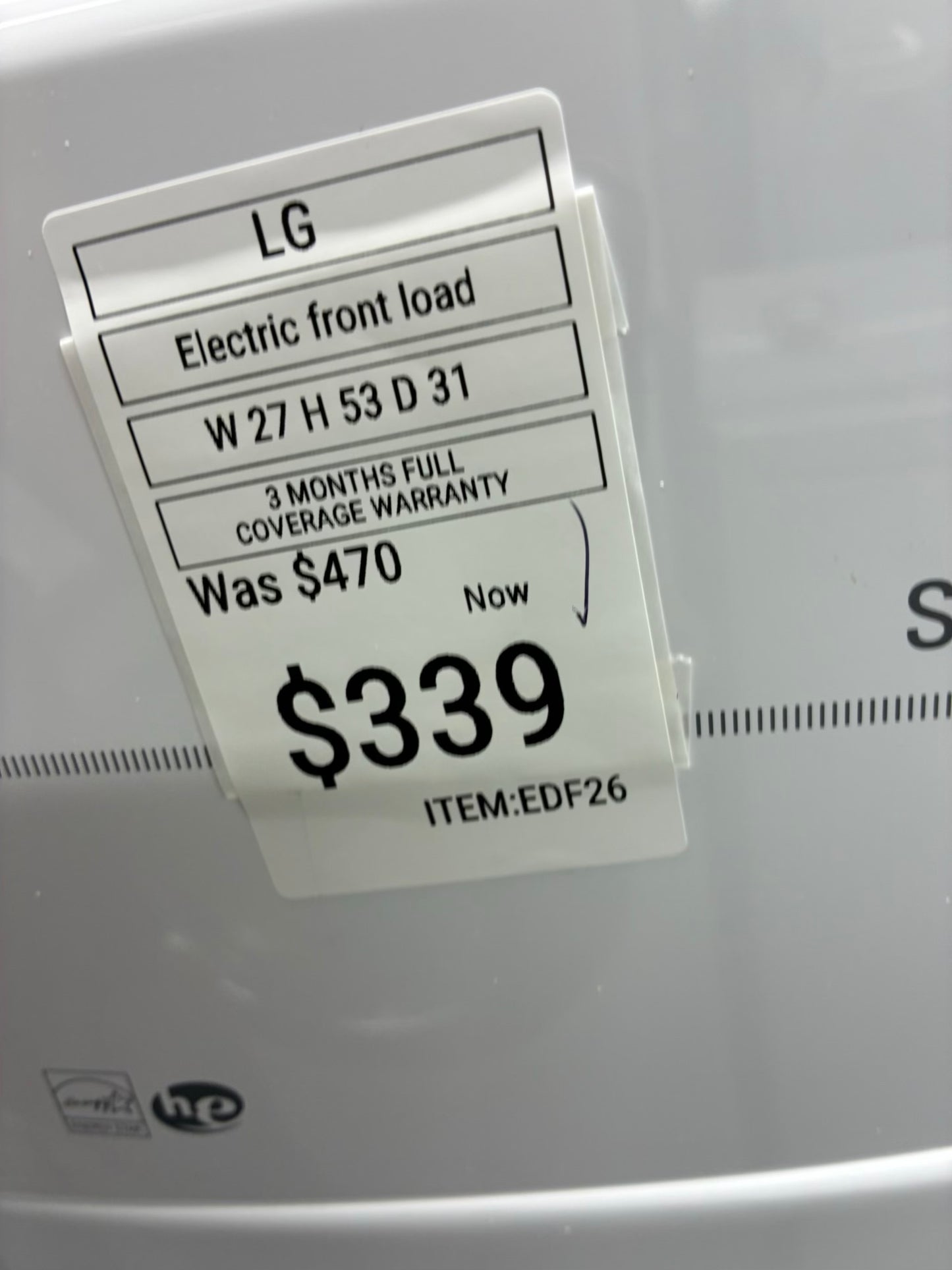 LG Electric Dryer 27” white front load