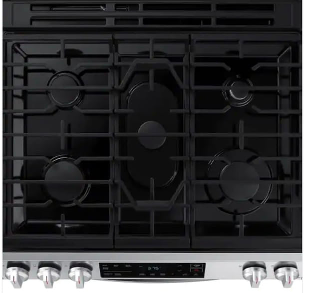 ★ Samsung Open Box 30 in. 6.0 cu. ft. Slide-In Gas Range with Self-Cleaning Oven in Stainless Steel GR916