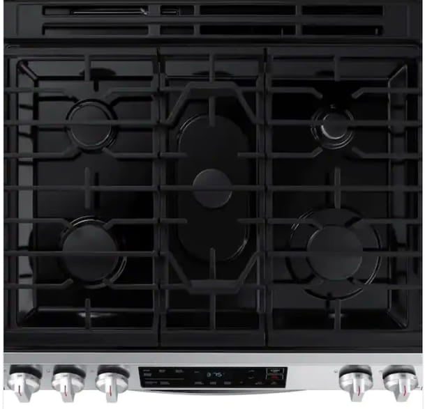 ★ ‘Samsung Open Box 30 in. 6.0 cu. ft. Slide-In Gas Range with Self-Cleaning Oven in Stainless Steel GR916