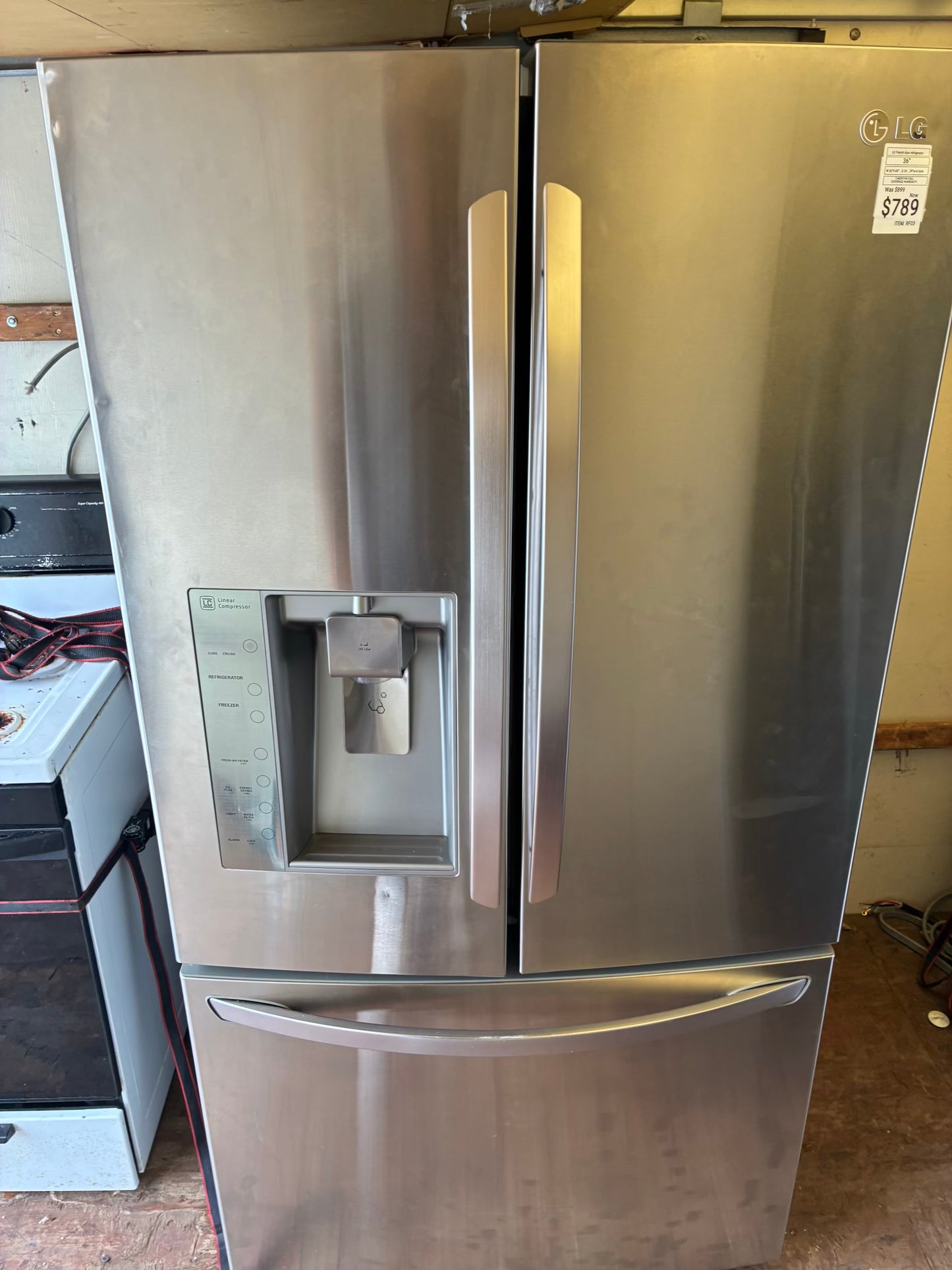 LG French door refrigerator stainless steel 36” ice maker water dispenser