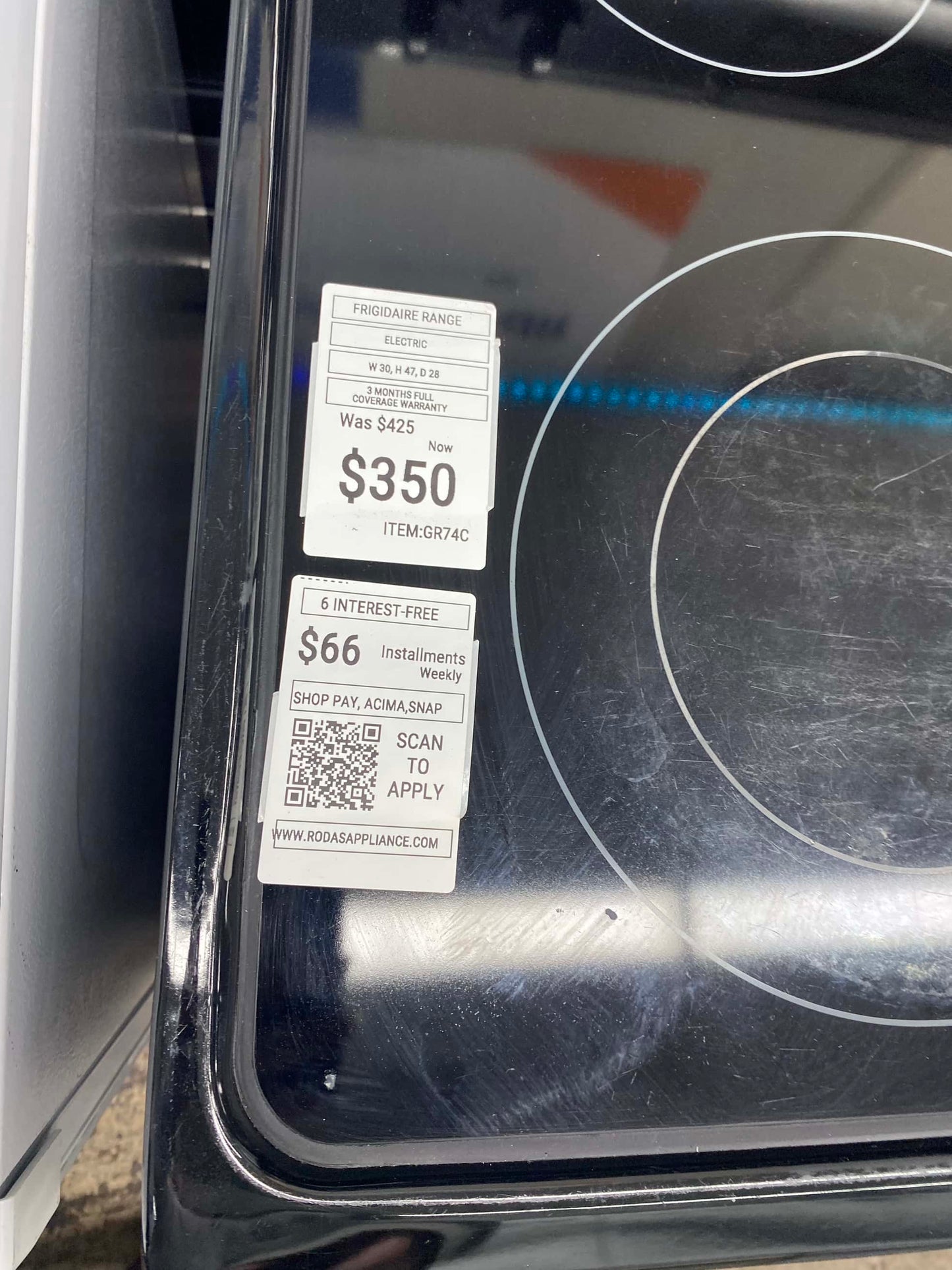Item: #GR74C  Frigidaire electric range 4 burner  black 30 in