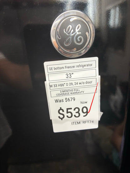 GE bottom freezer refrigerator  33” black