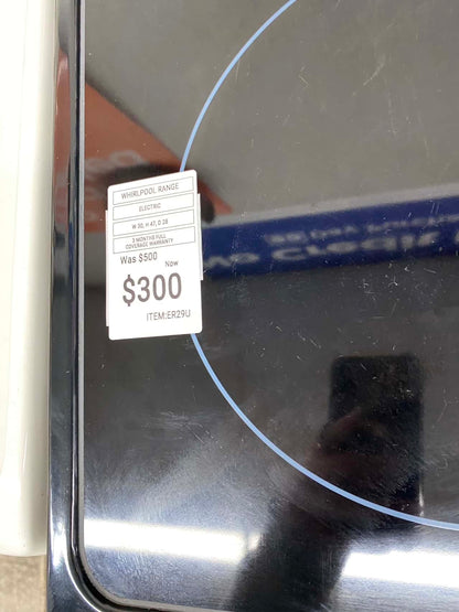 Item: #ER29U  whirlpool electric 220v range 4 burner  black  30 in