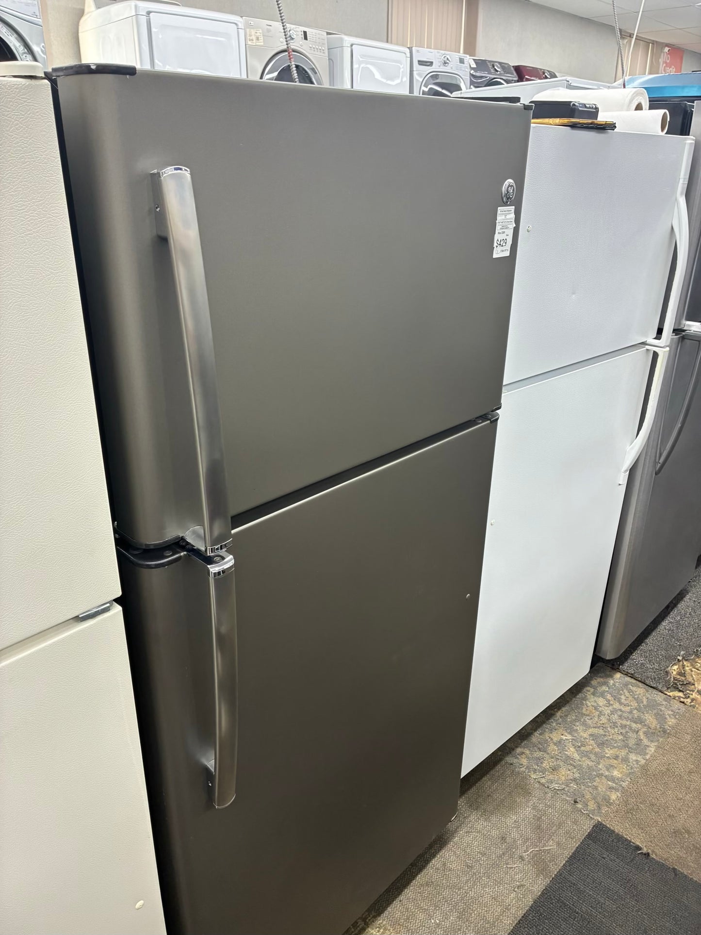 GE top freezer refrigerator stainless 30”