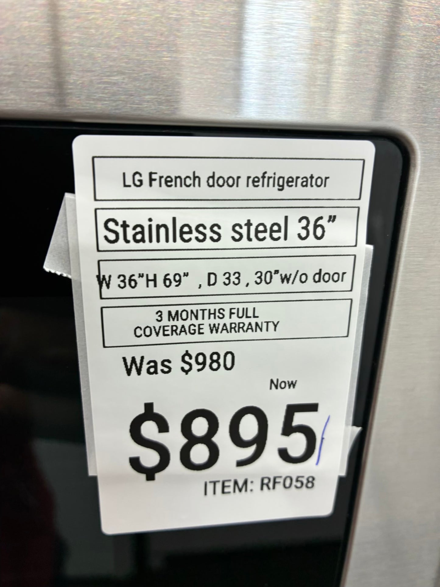 LG French door refrigerator stainless steel 36” ice maker water dispenser show case
