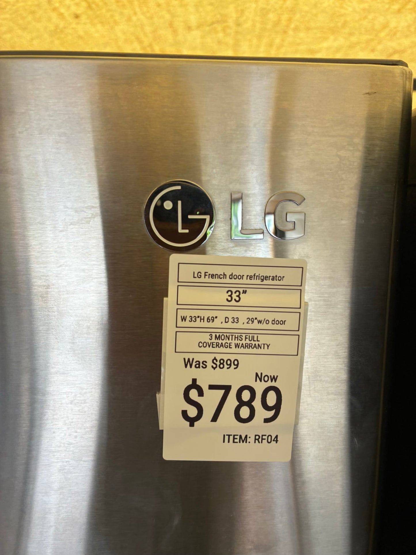 LG French door refrigerator stainless steel 33” ice maker water dispenser