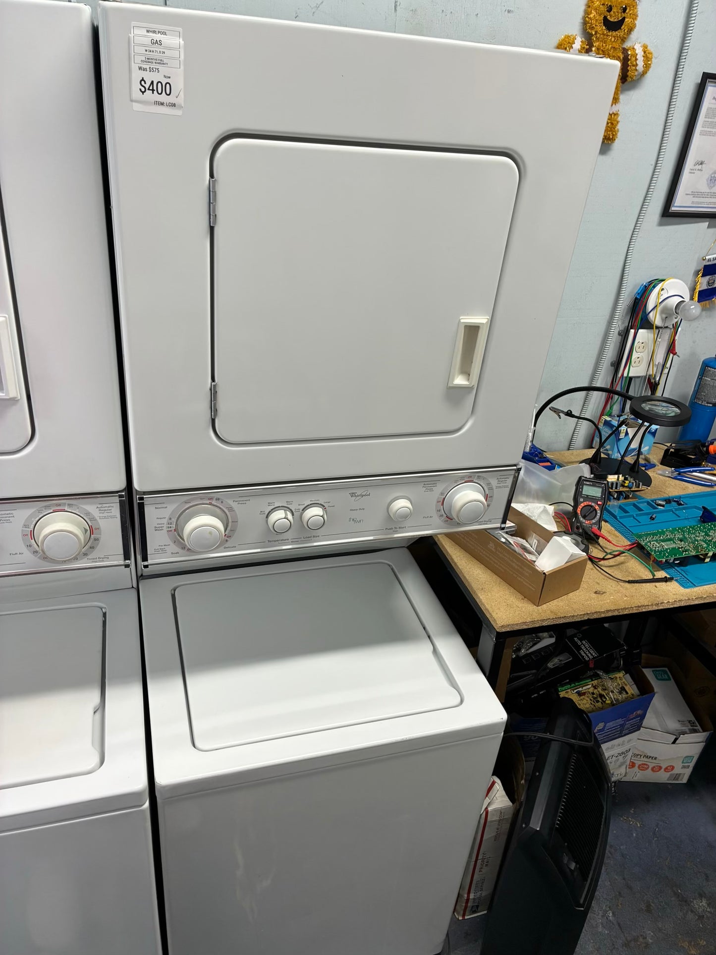 whirlpool laundry center  washer and dryer set gas stackable 24”