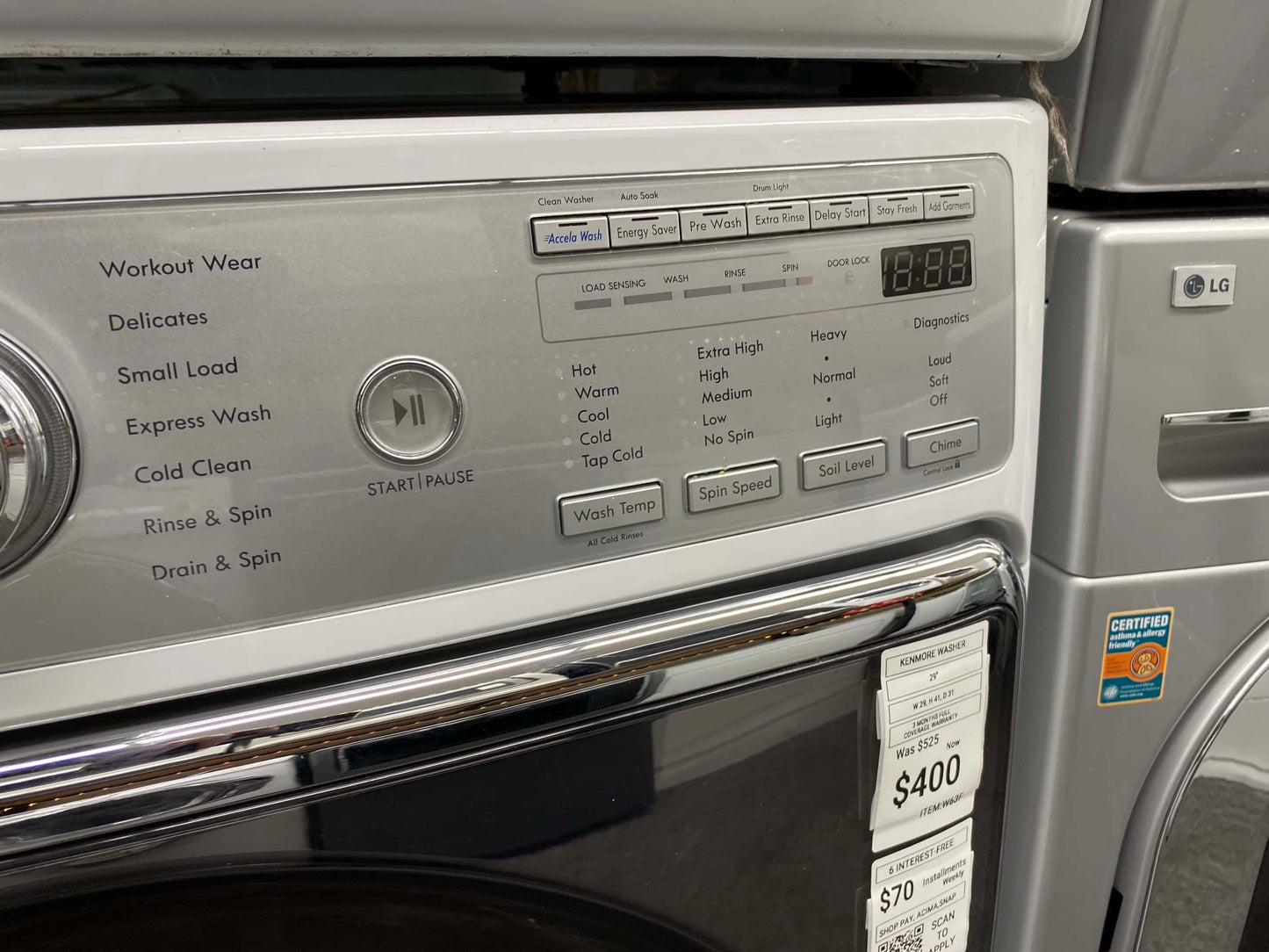 Item: #WD18S LG high efficiency and electric dryer stainless steel drum front load ,large capacity stackable or side by side 29” in