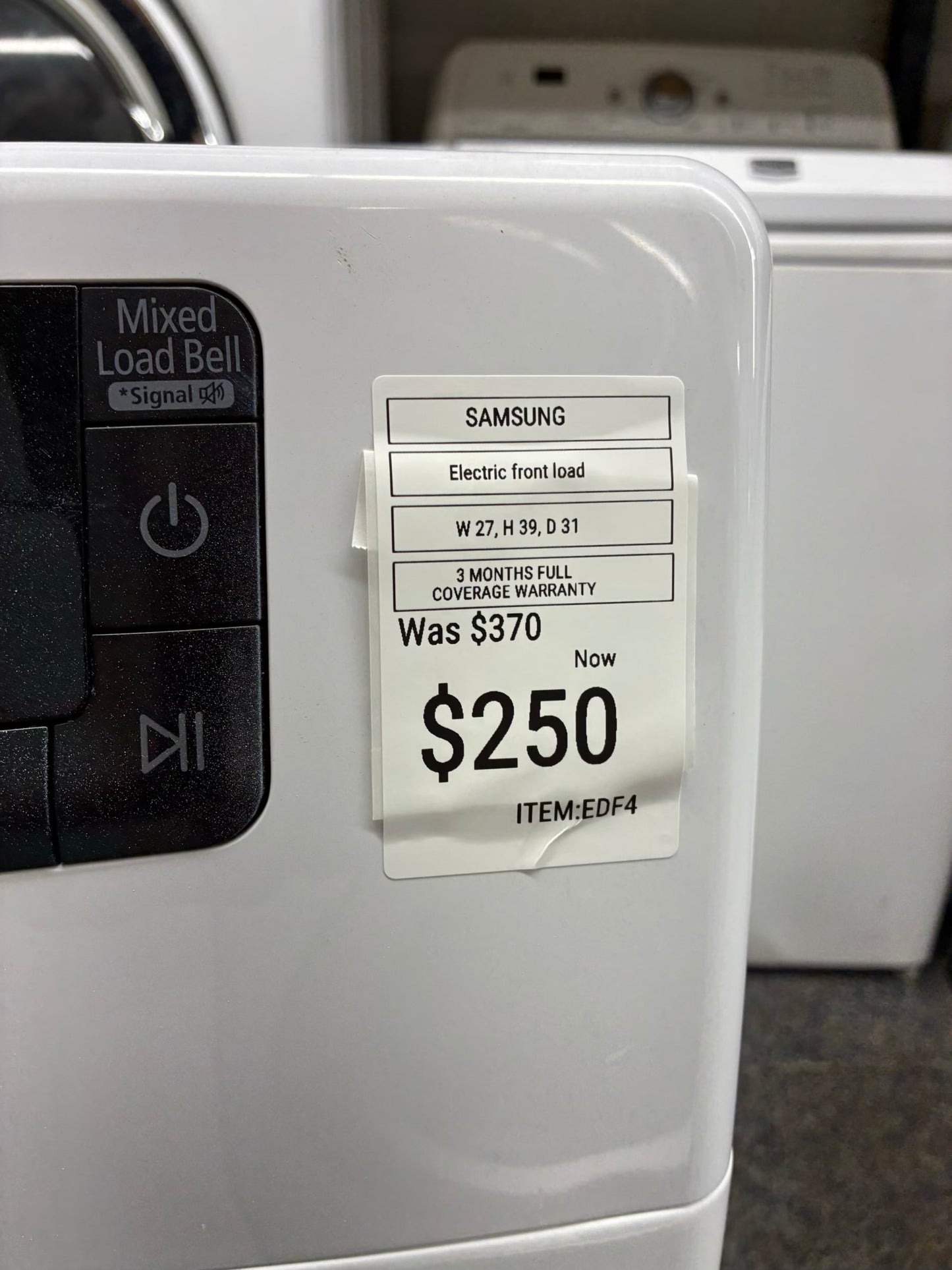 SAMSUNG front load  electric dryer 220v large capacity stackable 27”