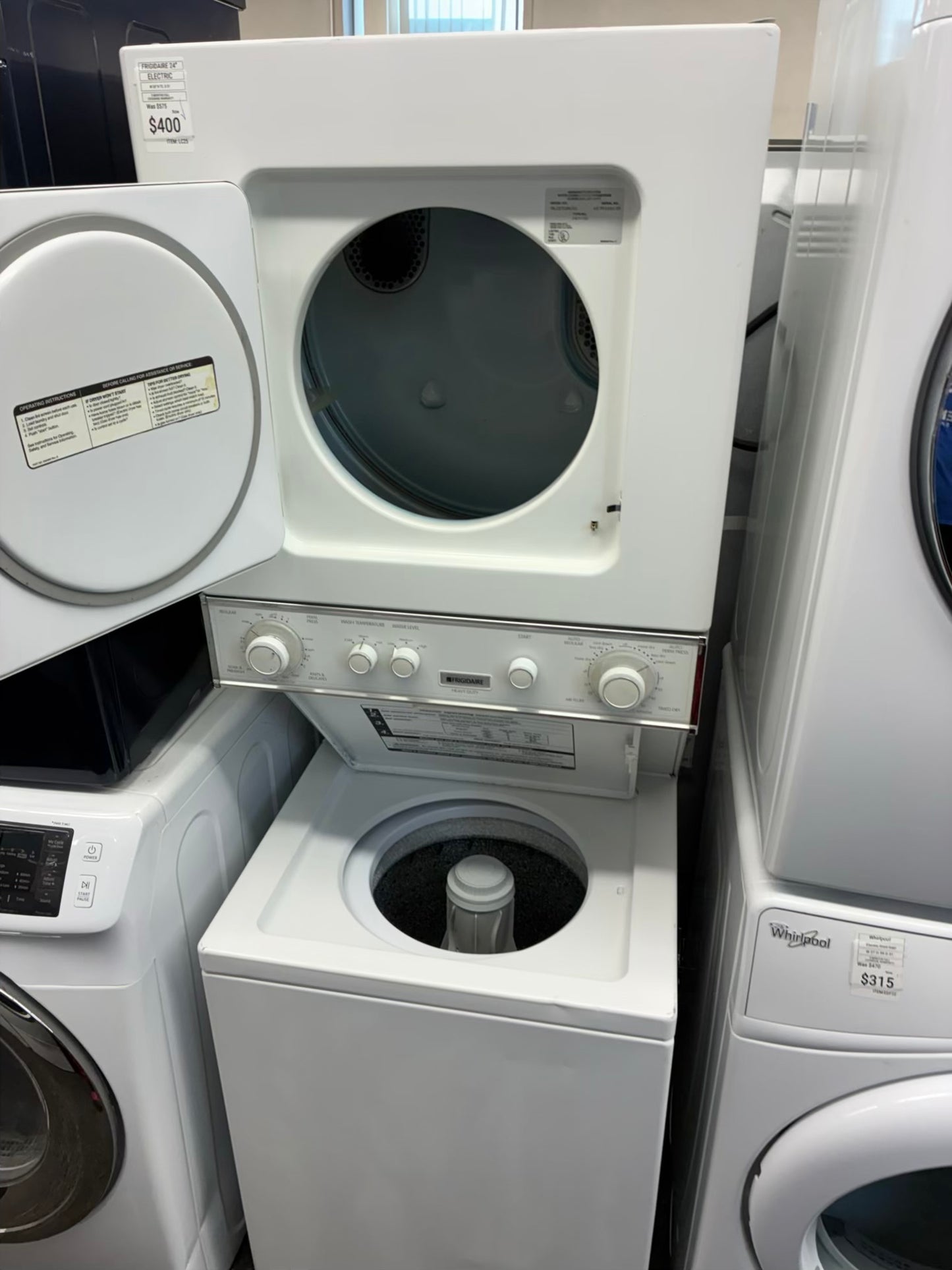 Frigidaire laundry center  washer and dryer set electric stackable 24”