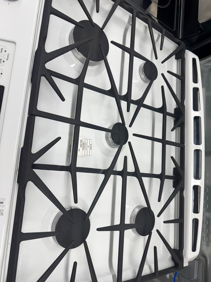 Ge gas range slide-in white color , 5 burner convection bake multi rack