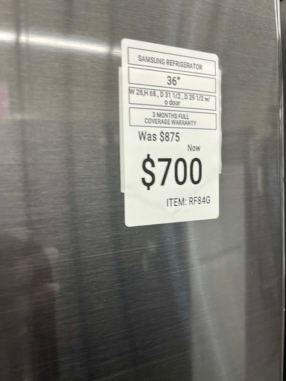 - ITEM: #RF84G  Samsung French door refrigerator stainless steel 30” with water dispenser and ice maker inside