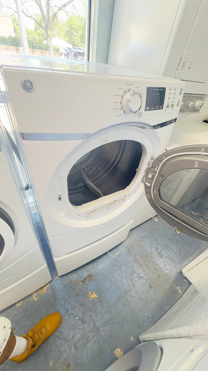 ^ GE washer & electric dryer set front load whit pedestal