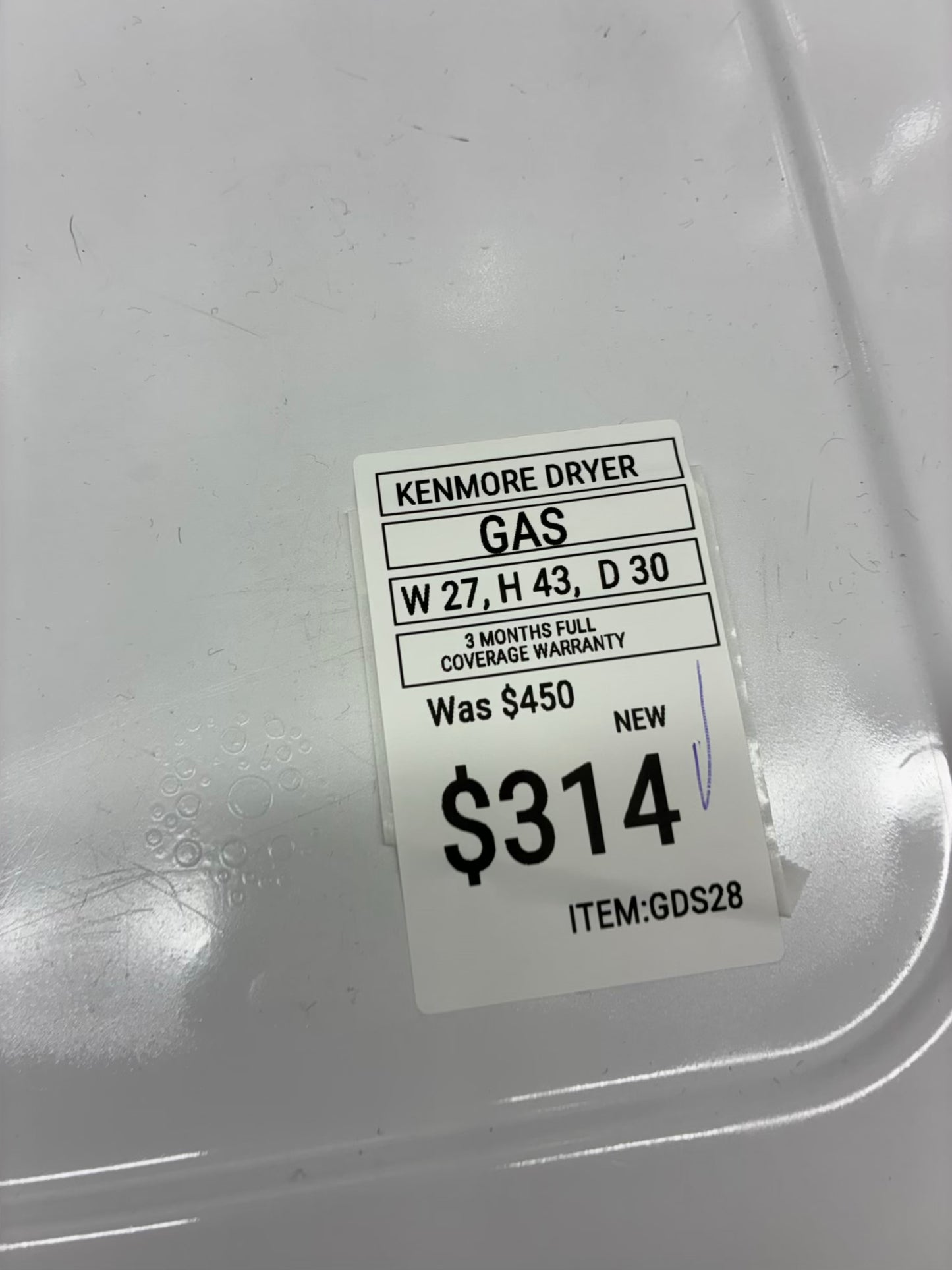 Kenmore gas dryer 27” large capacity white
