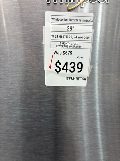 Whirlpool top freezer refrigerator stainless steel 28l