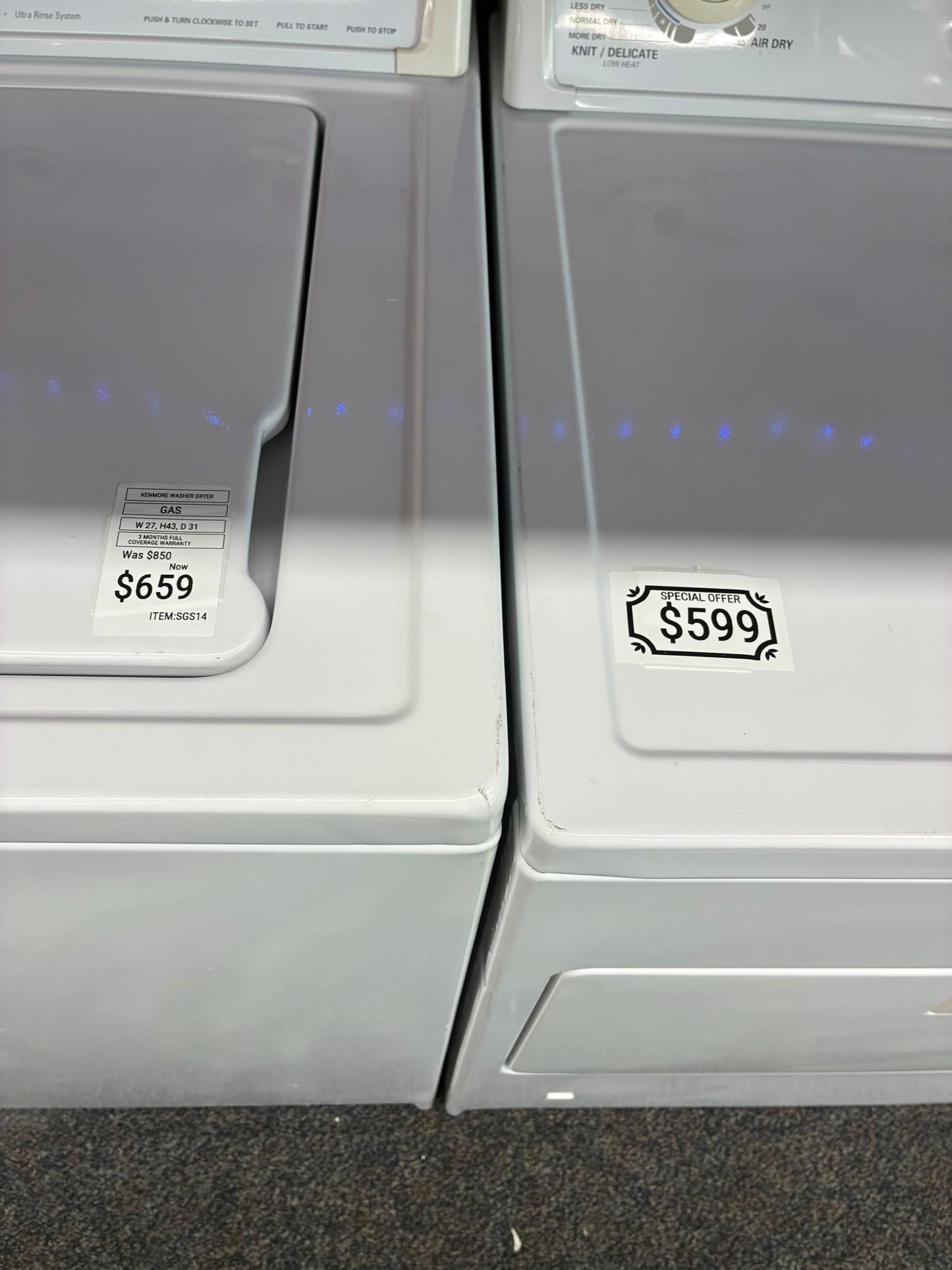 KENMORE WASHER N DRYER TOP LOAD GAS 27”