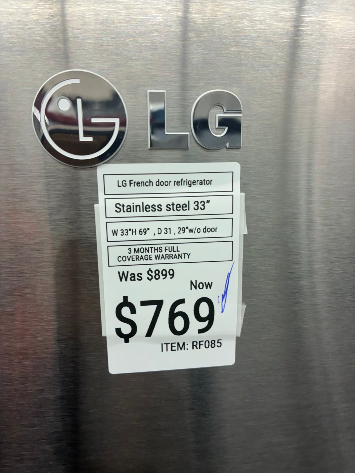 LG French door refrigerator stainless steel 33” ice maker water dispenser