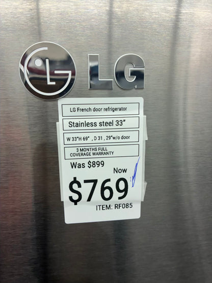 LG French door refrigerator stainless steel 33” ice maker water dispenser