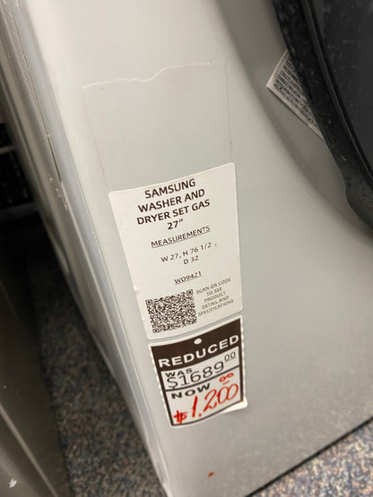 . ITEM #WD9421  Samsung Open Box 7.5 cu. ft. Smart Dial GAS Dryer with Super Speed in Ivory 27 in