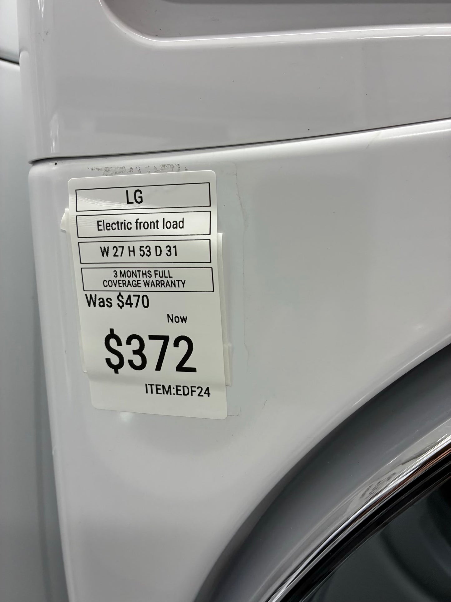 LG Electric Dryer 27” white front load