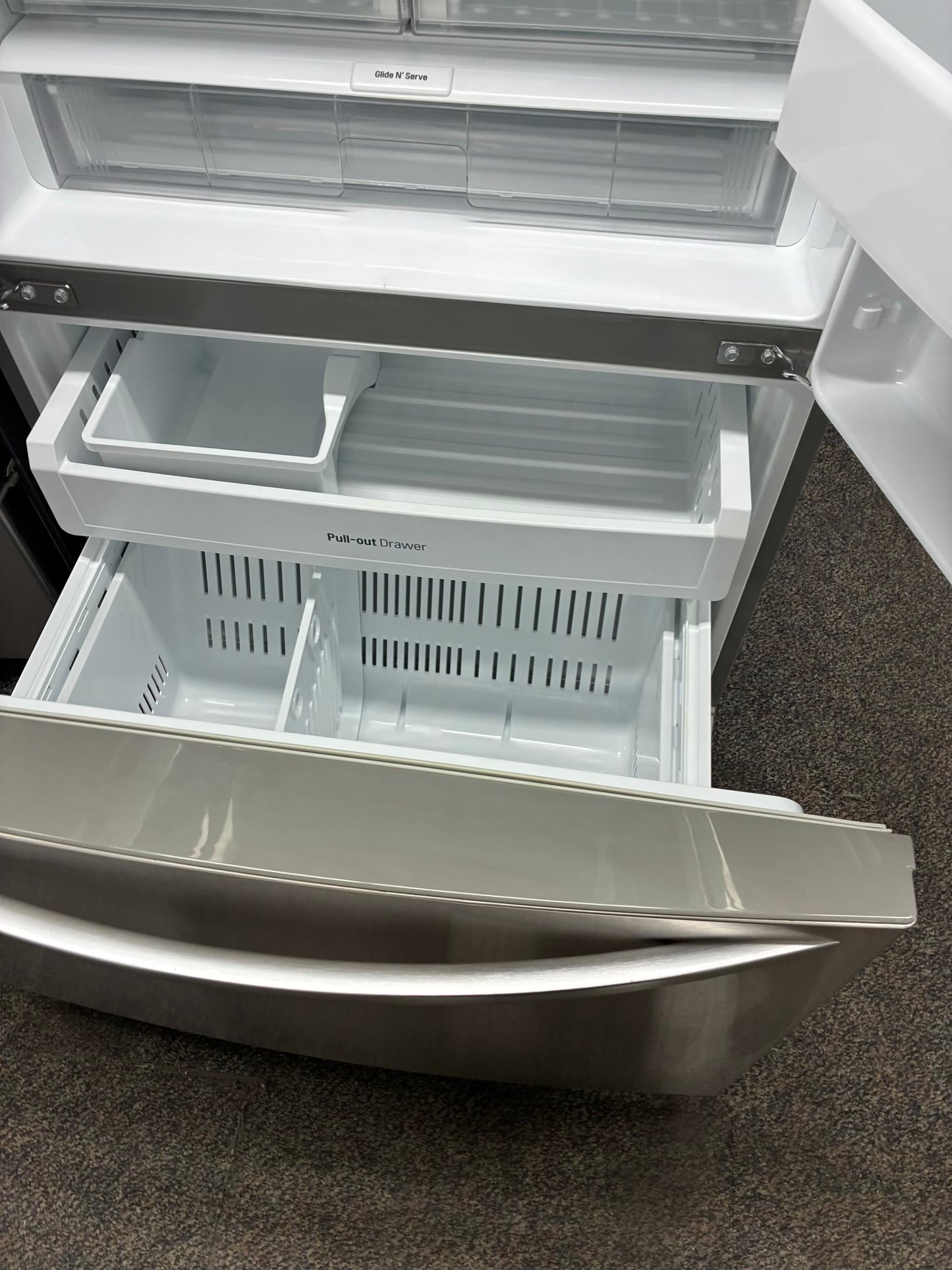 LG French door refrigerator stainless steel 36” ice maker water dispenser double ice maker