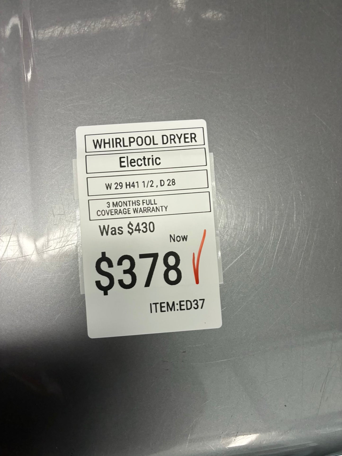 Whirlpool electric dryer 29” large capacity slate