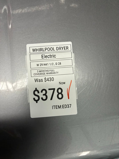 Whirlpool electric dryer 29” large capacity slate