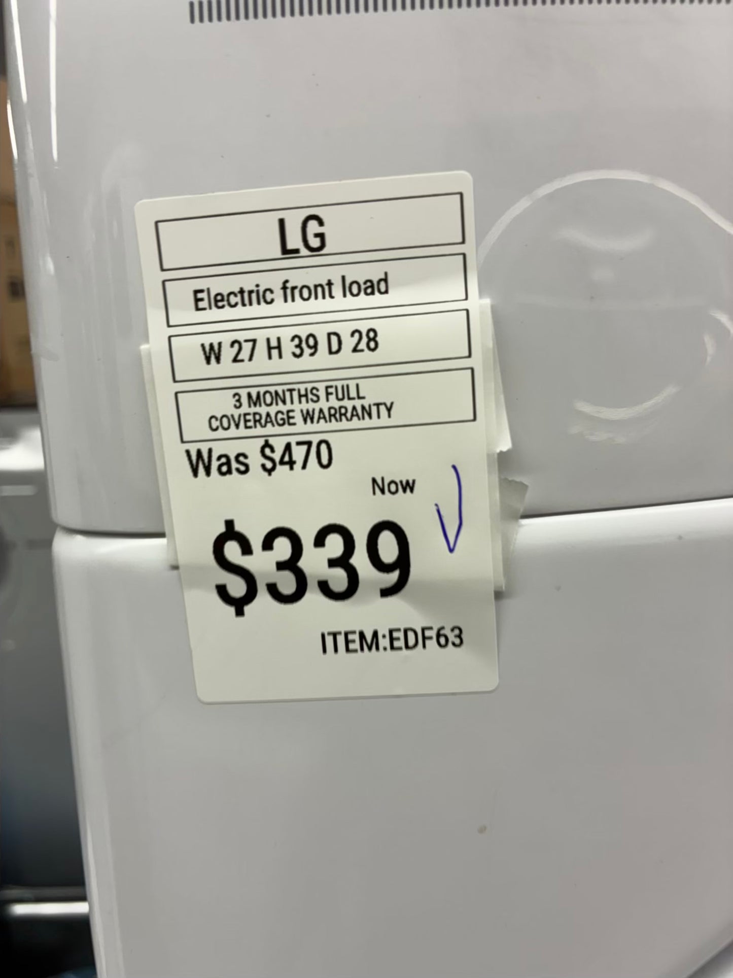 LG Electric Dryer 27” white front load