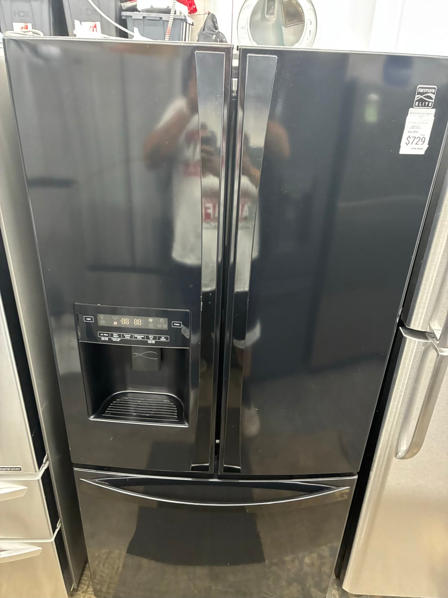 Kenmore French door refrigerator black 33” ice maker water dispenser