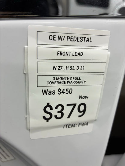 GE front load washer machine  super capacity 27” with pedestal