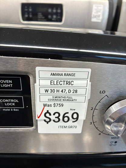 Amana electric range stainless steel 30” 4 burners coils