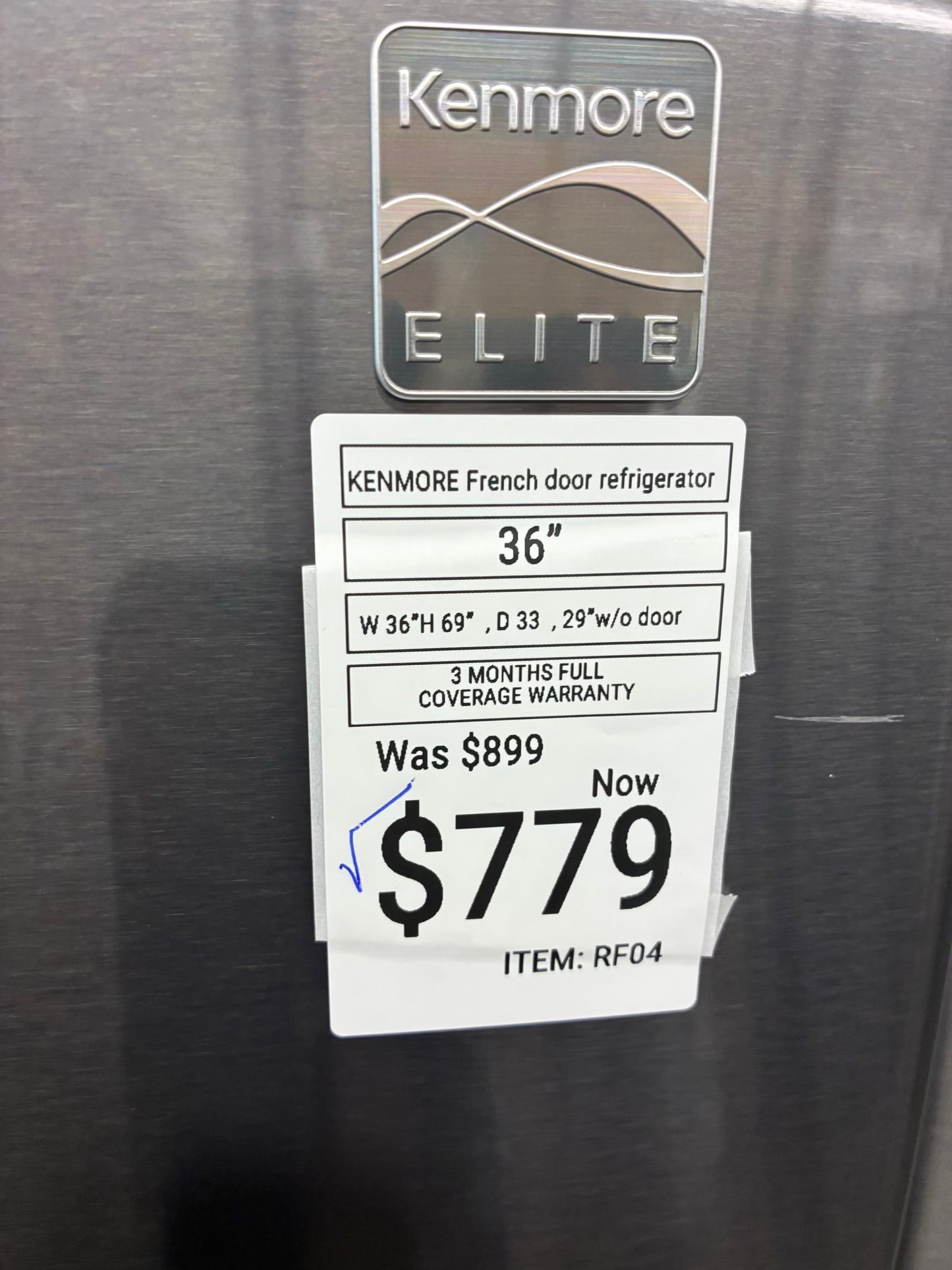 KENMORE French door refrigerator stale stainless steel 36” ice maker water dispenser
