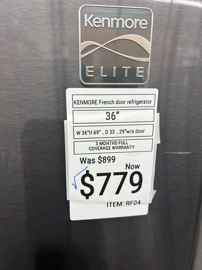 KENMORE French door refrigerator stale stainless steel 36” ice maker water dispenser