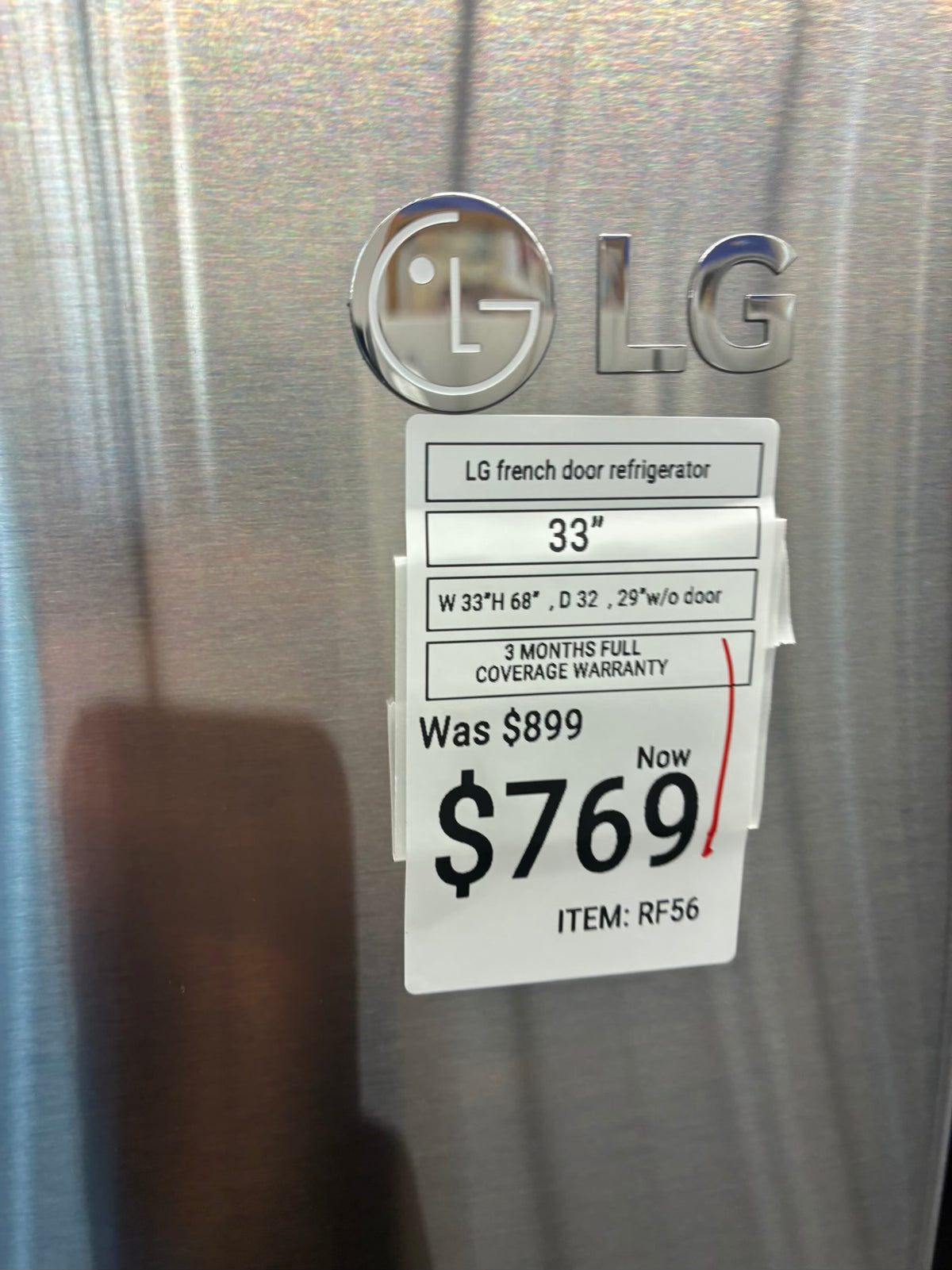 LG French door refrigerator stale stainless steel 33” ice maker water dispenser