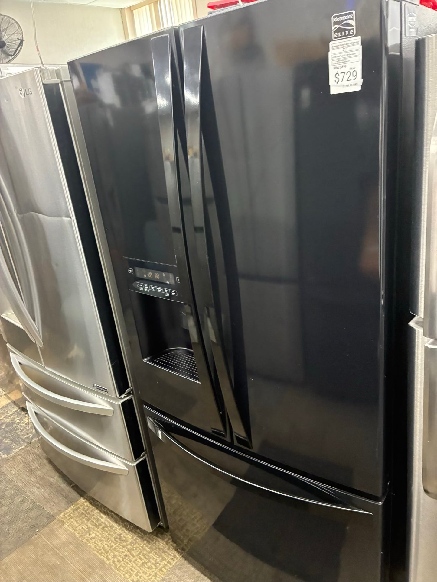 Kenmore French door refrigerator black 33” ice maker water dispenser