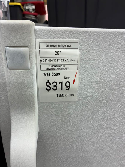 GE top freezer refrigerator white 28”