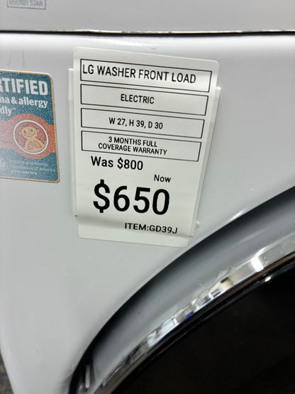 LG WASHER N DRYER FRONT LOAD ELECTRIC 27” WHITE