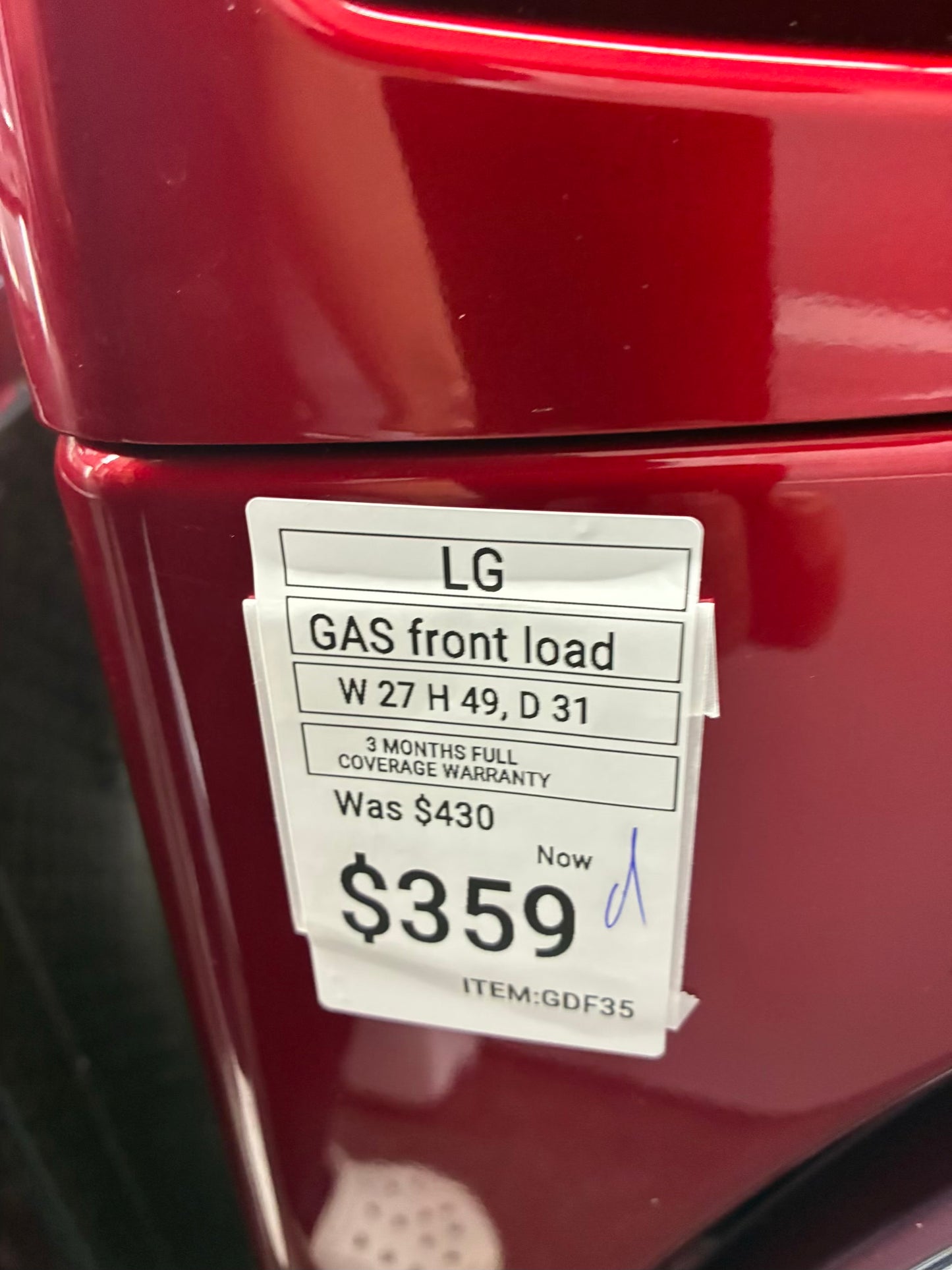 LG gas dryer 27” large capacity red with steam option