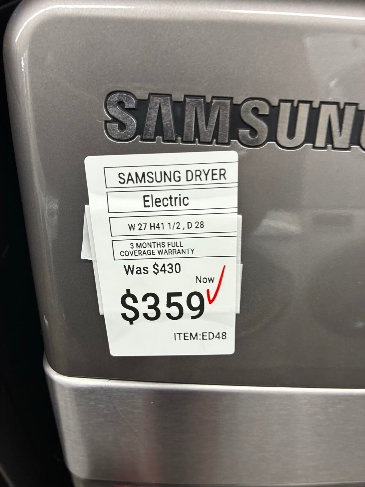 Samsung Electric Dryer 27” front load