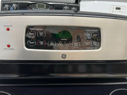 ^ Item : #ER93V GE electric range 4 burner stainless steel